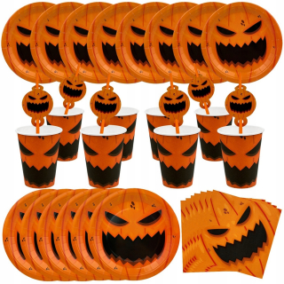 Veľká sada tanierov, šálok, obrúskov, slamiek, halloweenskej tekvice, 40 ks